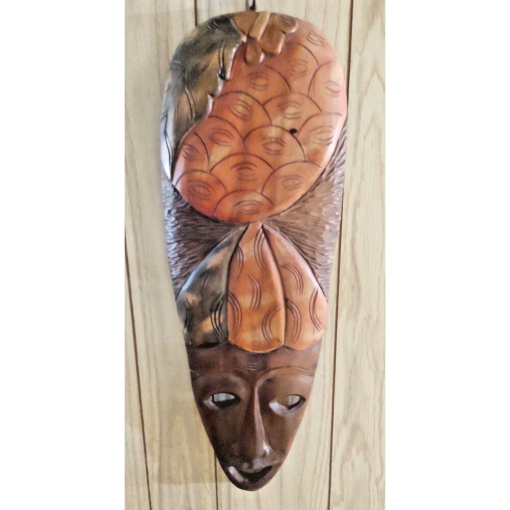 LARGE Hand Carved Wooden Decorative African Mask  24" x 9"